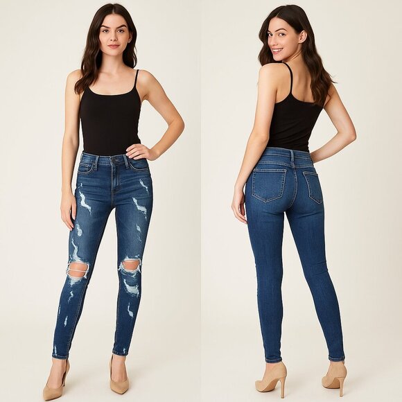 ✨🔥 KANCAN 👖 Women’s Low-Rise Distressed Skinny Jeans 👠 Size 24 🌟💃 - Picture 1 of 15